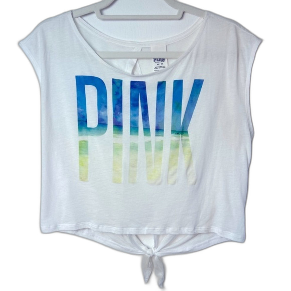 PINK Victoria’s Secret Open Back Crop Top "PINK" With Ocean View White XS